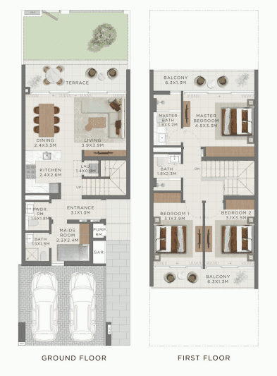 Floor plan 3-Br Townhouse